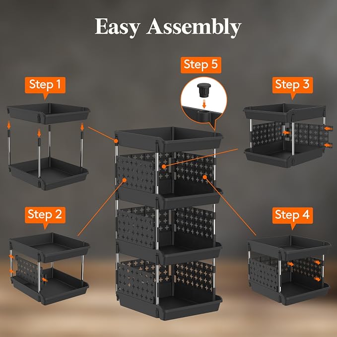 Lifewit 4 Tier Plastic Stackable Storage Baskets for Clothes 1 Pack, Black | Stacking Bins for Food, Multifunctional Organizer for RV, Kitchen, Playroom, Pantry and Bathroom