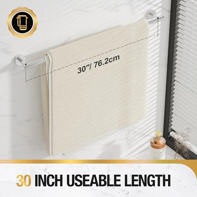 HITSLAM Chrome 30 Inch Towel Bar for Bathroom, SUS304 Stainless Steel Bathroom Towel Rack Wall Mounted, Modern Home Decor Bath Towel Holder with Hardware Accessories (Total Length 31.6 Inch)