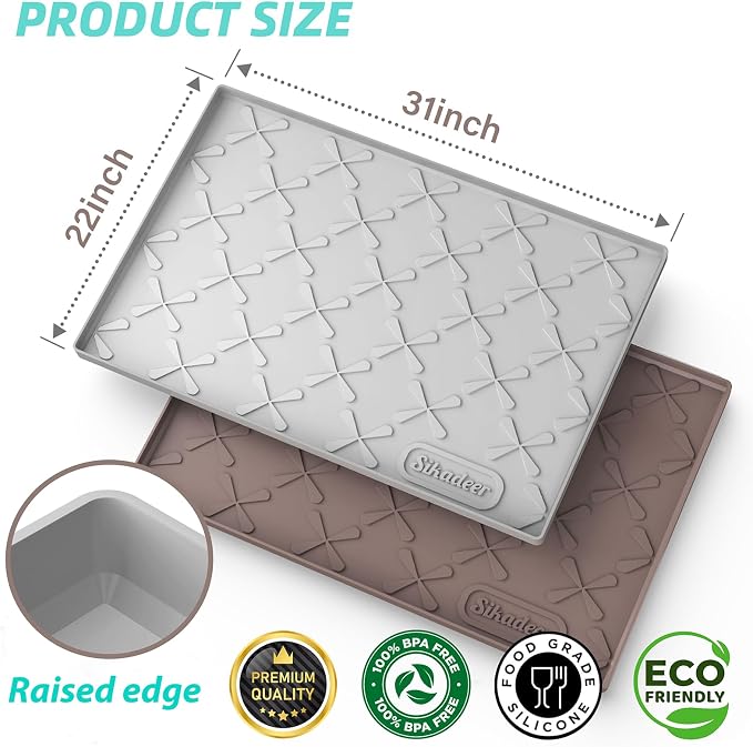SIKADEER Waterproof Under Sink Mat Food-Grade Kitchen Shelf Liner 31" x 22" | Thick Raised Edge Cabinet Protector, BPA Free Kitchen Organizer and Storage, Non-Slip Dog & Cat Mat, Silicone Drying Mat