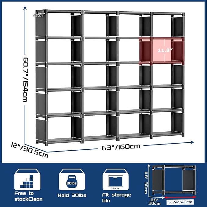 Mavivegue 20 Cube Book Shelf, Storage Organizer, Large DIY Bookcase, Metal Cube Bookshelf, Cubbies Closet Storage Organizer Shelves for Bedroom,Living Room,Home,Office
