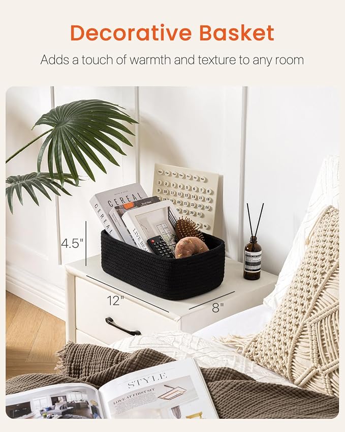 KALLAX Small Woven Storage Basket for Organizing, 12 x 8 x 4.5 inch, 3 Pack | Shelf baskets for closet organization, toy storage and home decor, Perfect as empty gift baskets for holidays, Black
