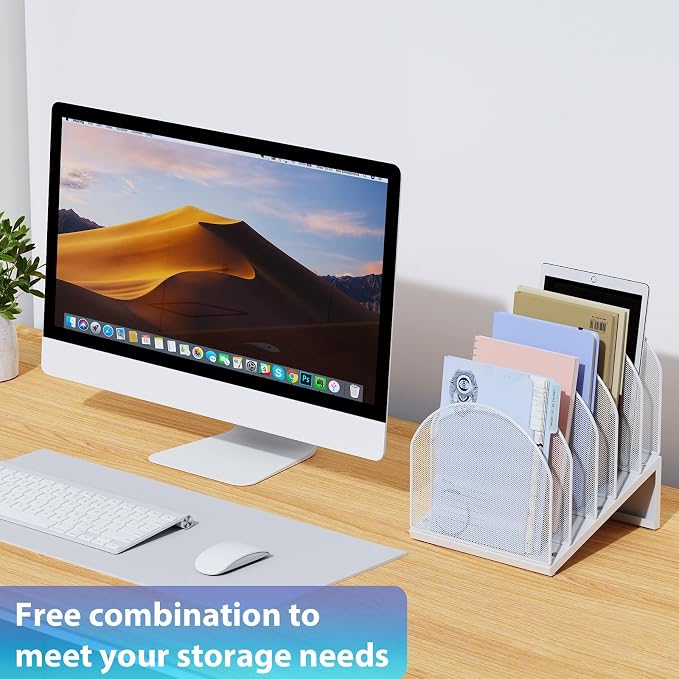 gianotter Desktop File Organizer, Desk Organizer with 5 Compartments, Paper Organizer for Desk, Workspace Organizers for Office Supplies (White, Inclined Style)