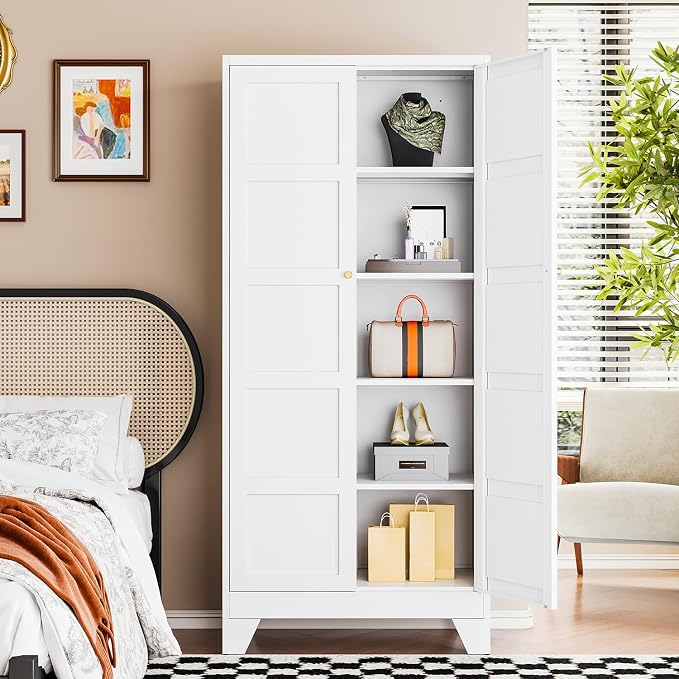 Letaya 71" H Metal Storage Cabinet with 2 Doors and 4 Shelves,Tall Kitchen Pantry Cabinets,Utility Pantry Organizers for Cupboard/Dining/Bathroom/Home Office/Garage (White, 71" H x 16" D x 32" W)