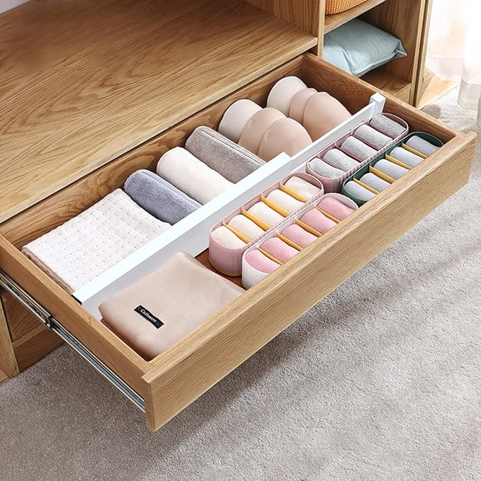 Expandable Bamboo Drawer Dividers, Drawer Separators,17-22 inches Adjustable Spring-loaded Organizer for Large Utensil, Clothes, Tools Drawers, 6Pack (White)