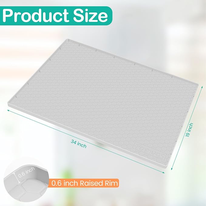 Silicone Under Sink Mat 34"x19", Waterproof Cabinet Liner, LightGrey | Shelf Liner, Cabinet Protector, Home Organizer, for Kitchen, Bathroom, Multipurpose, Leak Proof, Easy Clean, Drip Tray, Clean