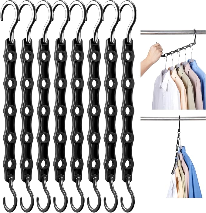 HOUSE DAY 10 Pack Space Saving Hangers, Black, Premium Smart Hanger | Closet Organizers and Storage, Sturdy Cascading Hangers with 5 Holes for Heavy Clothes, College Dorm Room Essentials
