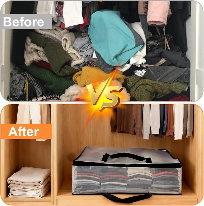 Fasmov 4 Pack Oversized Clear Storage Bag with Handles and Zippers, Vinyl Storage Bag for Comforter, Blanket, Bedding, Duvet, Transparent Moving Tote, Under the Bed Storage, Garage Organizer
