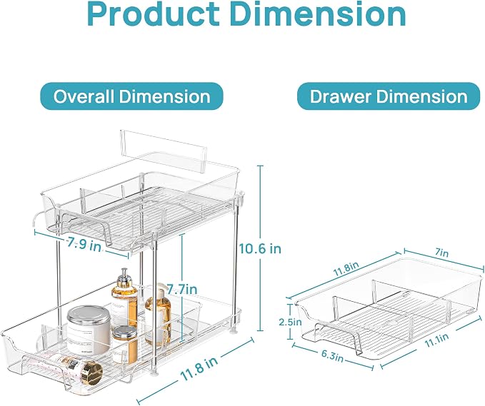 Vtopmart 4 Pack Pull Out Bathroom Under Sink Organizer with Dividers (S-Divided)