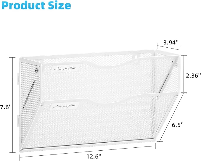 Marbrasse Wall File Holder 2-Tier Hanging Wall File Organizer, Mesh Mail Holder for Papers, Wall Mount File Clipboard & Magazine Organizer Great for Office Home (White)