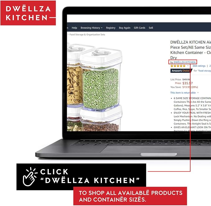 DWËLLZA KITCHEN Large Airtight Food Storage Containers with White Lids (3.8L, 0.8L) - Clear Plastic Bulk Food Pantry & Kitchen Storage Containers for Flour, Sugar 4 Pc BPA-Free, Keeps Fresh & Dry