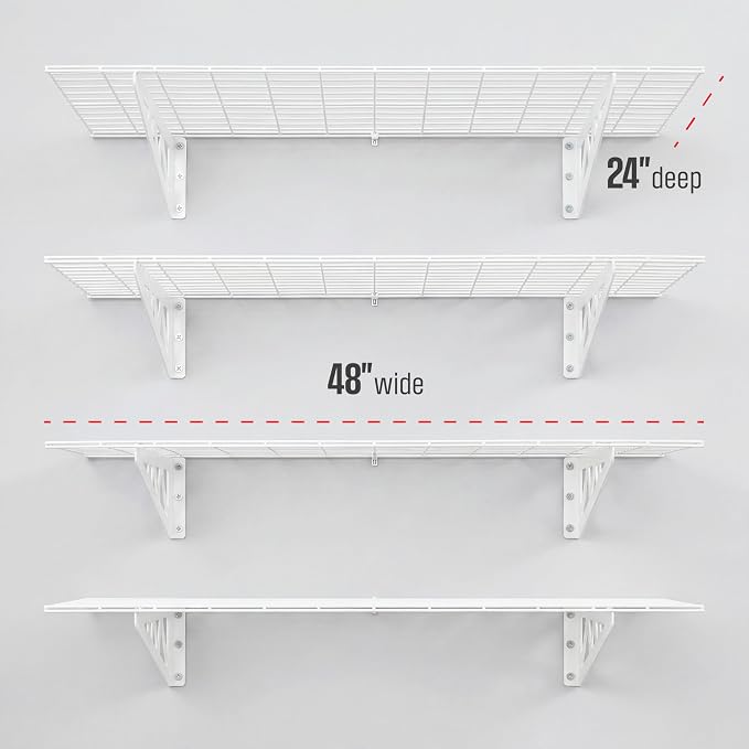 SafeRacks Steel Garage Wall Shelves 4-Pk w/Hooks, 500lb, White (24x48)