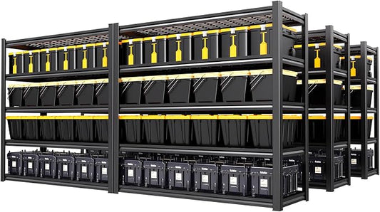6 Pack Garage Shelving 5-Tier Heavy Duty Storage Shelves, Tool-Free Adjustable Metal Shelf Unit, Utility Organizer Rack for Basement, Pantry, Kitchen, Warehouse, 59" W x 19.7" D x 72" H Black