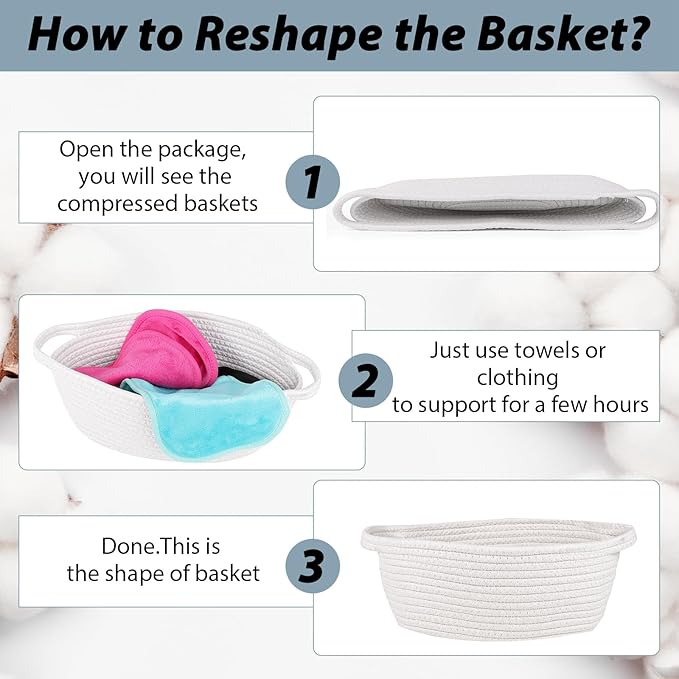 woric Small Woven Gift Basket Storage Baskets Picnic Baskets | Cotton Rope Basket; Includes Gift Bag, Card, Ribbon & Tissue Paper; for Gifts, Storage, Baby Shower, Wedding, Graduation