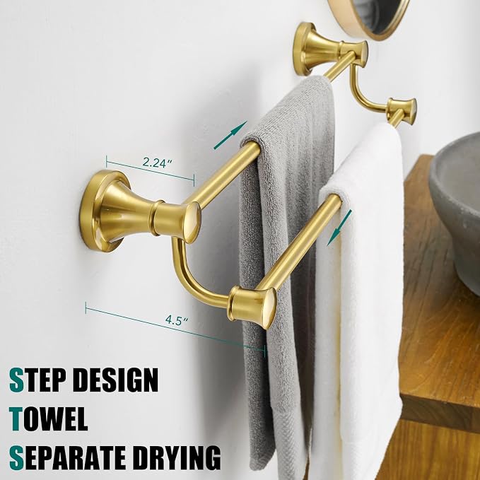 Hoimpro Double Towel Bar Towel Rack for Bathroom Wall Mounted Brushed Gold | Adjustable 16-26 In,Wall Mounted Towel Holder, Stainless Steel, Rustproof, Towel Rod Hanger Hardware Accessories Hotel