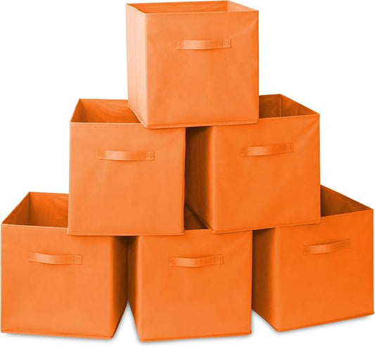 Casafield Set of 6 Collapsible Fabric Cube Storage Bins, Orange - 13" Foldable Cloth Baskets for Shelves, Cubby Organizers & More