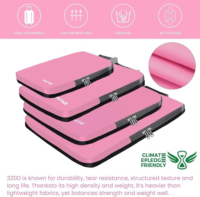 BAGAIL 4 Set/6 Set/8 Set Compression Packing Cubes Travel Accessories Expandable Packing Organizers (Cloth Pattern, 4-Pink)