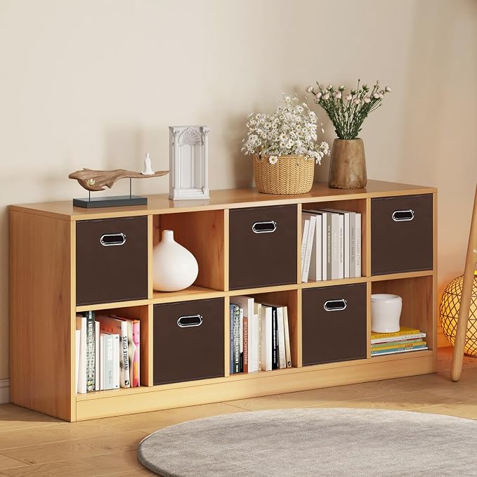Black Foldable Storage Cubes Bins, Fabric Storage Box Cubes Organizer Baskets with Dual Handles for Home Organizer,Set of 6,(Coffee)