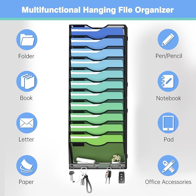Kuntine.B Wall File Organizer Office Hanging Magazine Holder Wall File Organizer for Office Home
