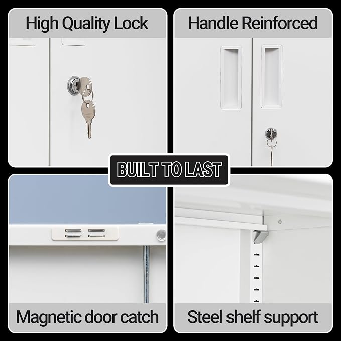 CJF Metal Storage Cabinet, 36" H Locking Storage Cabinet with Shelves and Doors for Home Office, Garage, Utility Room, Entryway(White)