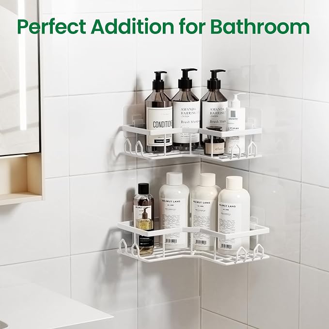 Adhesive Shower Caddy, 6 Pack Corner Bath Organizer, Rustproof Stainless Steel Shower Shelves with Large Capacity, No Drilling Shelves for Bathroom Storage, Home, Kitchen Décor (White).