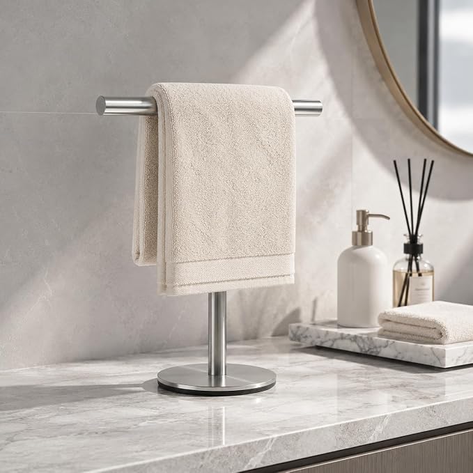 Bath Hand Towel Holder Standing, 13 Inch T-Shape Towel Bar Rack Stand, SUS304 Stainless Steel Brushed Finish,Tower Bar for Bathroom Kitchen Vanity Countertop