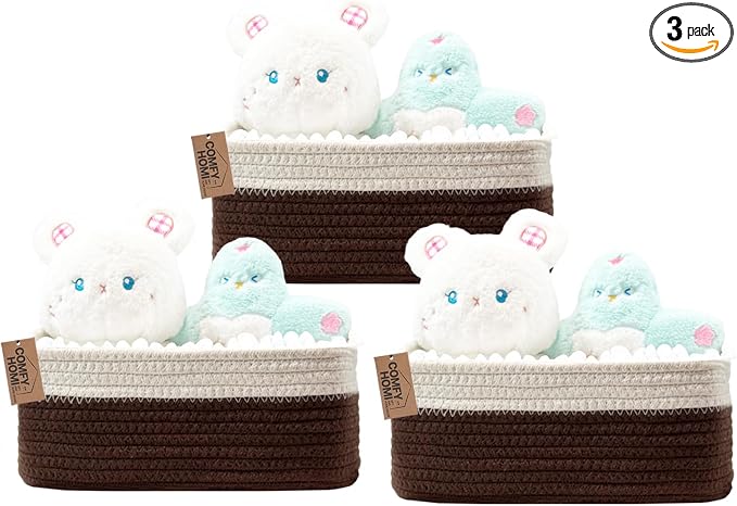 COMFY HOMI 11.5"x7.5"x4.7" Storage Baskets for Organizing | Cotton Rope Woven Basket | Toy Storage Bin Box | Basket for Shelves, Closet Organizer Bin, Decorative Closet Shelf, 3 Pack,