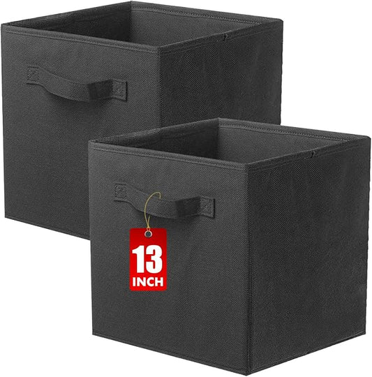 ShellKingdom Storage Bins, Foldable Fabric Storage Cube And Cloth Organizer | Storage Drawer For Closet And Toys, 13 X 13 X 13 INCH, 2 Pack (Black)