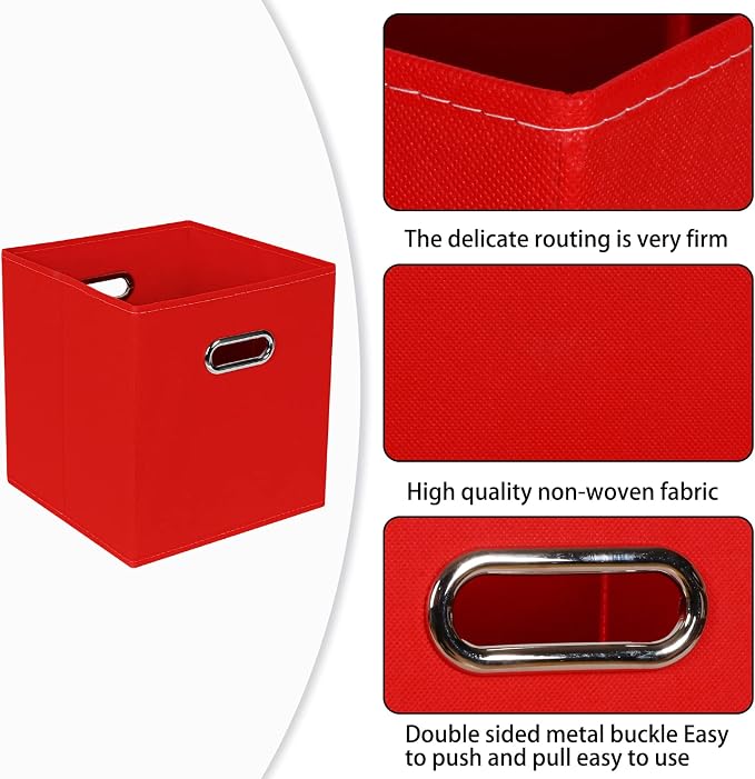 Fabric Cloth Storage Bins,Fabric Cube Bins Organizer with Dual Handles Foldable Cube Storage Baskets for Home Bedroom Storage,Set of 3,(Red)