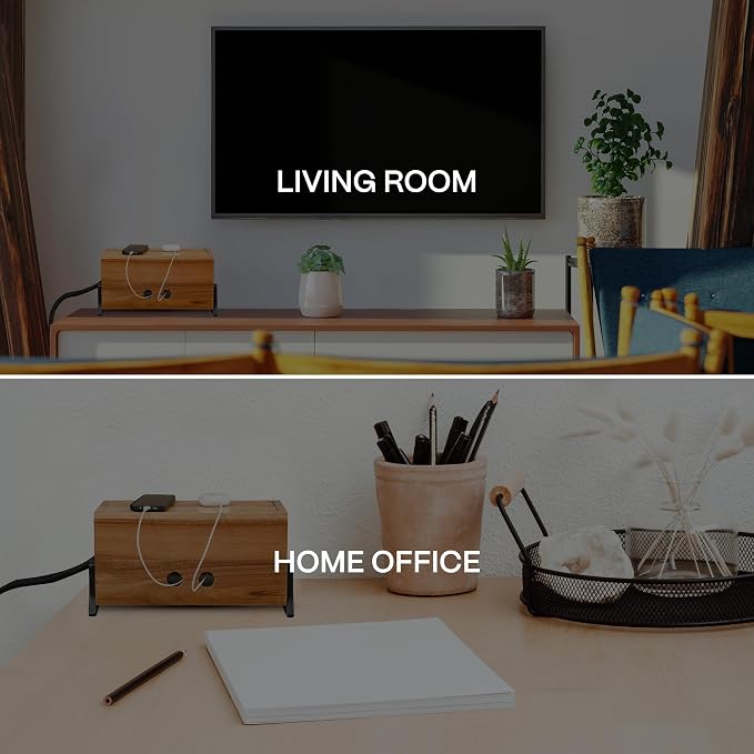 COREMINDED Extra Large Cable Management Box, Wood Cord Hider Box & Organizer for Power Strip, TV Wires & Desk Cable Storage