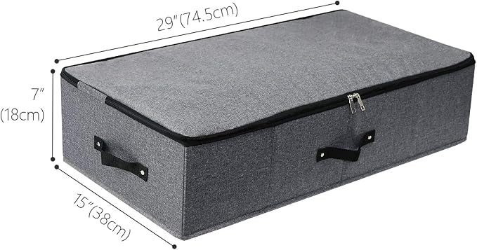 Under Bed Storage Bins with Lids, Closet Organizers, Foldable Under-bed Storage Baskets for Sheets, Clothes, Quilts, Sweaters, Wrapping Paper, 29x15x7inch, Black Gray, 2PCS