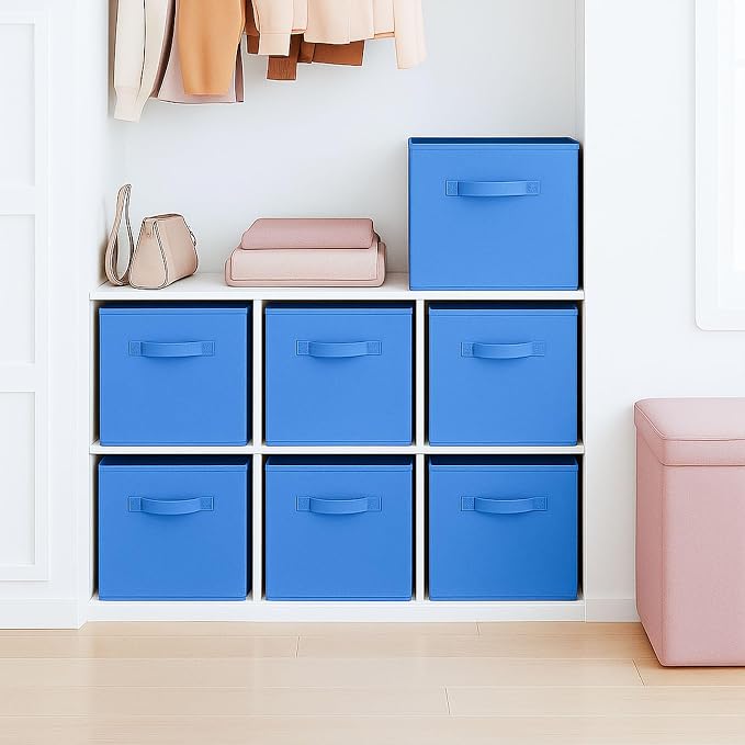PowerKing Collapsible Storage Cubes, Farbic Storage Bins, Royal Blue, 2Pack | Sturdy, Lightweight, Easy Pull Handle, Closet & Shelf Organizer, Clothes and Toys Storage, 10.5'' x 11'' x 10.5''
