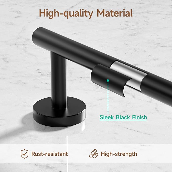 USHOWER 8PCS Matte Black Bathroom Hardware Set, 24-Inch Towel Bar Set | Durable SUS304 Stainless Steel Bathroom Accessories Set, Towel Racks for Bathroom Wall Mounted, Modern Home Decor