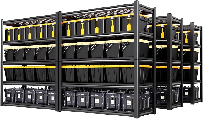 6 Pack Garage Shelving 5-Tier Heavy Duty Storage Shelves, Tool-Free Adjustable Metal Shelf Unit, Utility Organizer Rack for Basement, Pantry, Kitchen, Warehouse, 17.7" Dx45.6 Wx71.2 H, Black