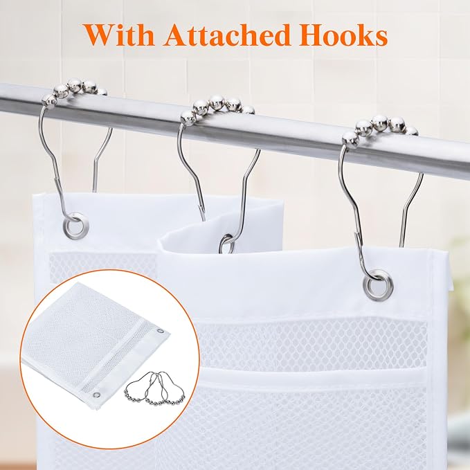Lifewit Cruise Essentials Shower Caddy Must-Have, 7 Pockets Hanging Bathroom Organizer with Quick-Dry Mesh, Portable Shower Bag to Storage Soap, Shampoo, for RVing, Travel, Camping, White, 2 Packs