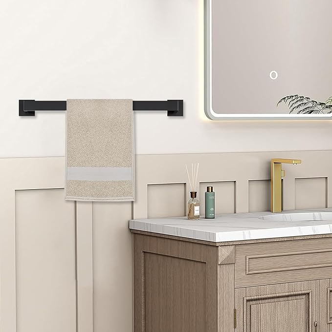 JOPOFI 2 Piece Towel Bar - 23.6 Inch Bathroom Towel Holder - Matte Black | Stainless Steel Towel Racks for Bathroom Wall Mounted, Towel Rod for Bathroom Wall