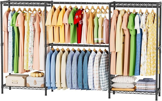 SINGAYE Heavy Duty Portable Closet Metal Clothes Racks Wardrobe with Shelf | Armoire Garment Rack Coat Rack with Adjustable Shelves Organizer and Storage for Hanging Freestanding Clothes Clothing Black