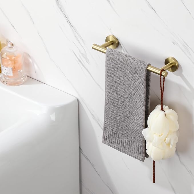 Sayayo Brushed Gold Hand Towel Holder for Bathroom, 12 Inch Towel Bar Towel Rack for Kitchen, Towel Ring Towel Rod Wall Mount SUS304 Stainless Steel (Hanging Length 9-Inch)