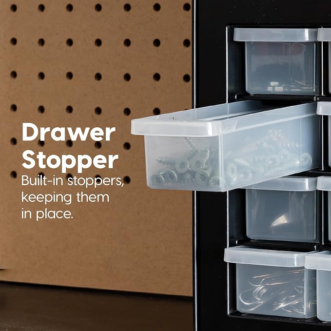 IRIS USA Plastic Storage Drawer Organizer, 10 Drawer Cabinet, 2 Pack, Black | Made in USA organizer stores hardware, beads, screws, classroom supplies, crafts, building bricks, and hobby items.