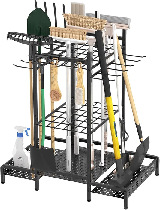 Organizer Yard Tool Storage Rack,Garden Organizer,Steel Yard Tool Racks To Store Long-Handled Tools,Tool Holder For Garden,Shed,Outdoor,Black
