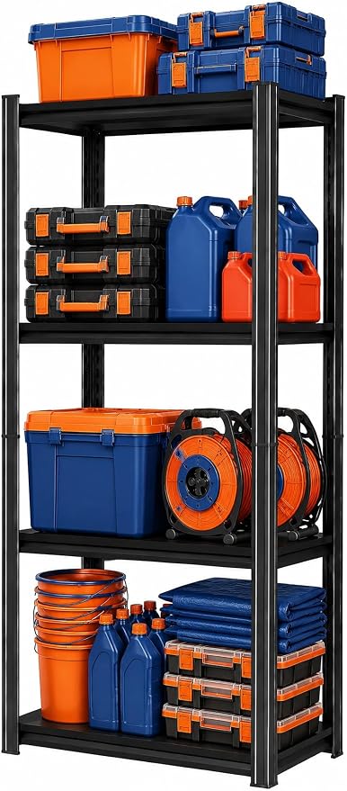 Garage Shelving, Heavy Duty Adjustable Boltless Metal Storage Shelves | 2400 LBS Industrial Steel Rack for Pantry Kitchen Basement Warehouse Storage, 45"Hx 14"Wx 12"D