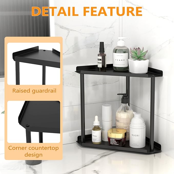 Jesginboo 2 Tier Bathroom Counter Organizer, Vanity Organizer Corner Shelf | Skincare, Makeup Countertop Organizers, Kitchen, Bathroom Counter Storage, Black