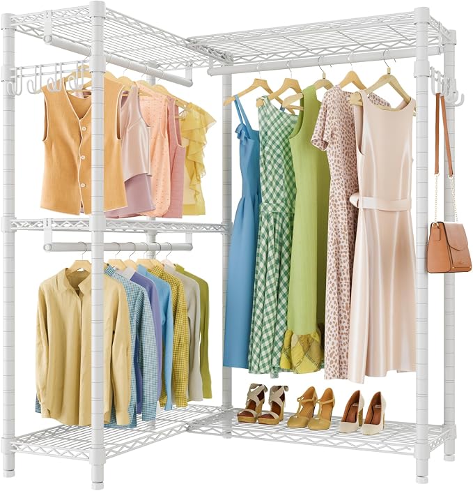 VIPEK L4 Corner Clothes Rack Heavy Duty Closet for Hanging Clothes | L Shaped Portable Closet, Multiple Hanging Rods, Adjustable Wire Shelving/Side Hooks, Load 810lbs Space-Saving for Bedroom