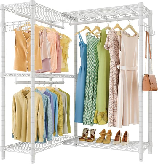 VIPEK L4 Corner Clothes Rack Heavy Duty Closet for Hanging Clothes | L Shaped Portable Closet, Multiple Hanging Rods, Adjustable Wire Shelving/Side Hooks, Load 810lbs Space-Saving for Bedroom