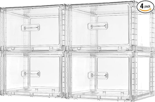 Vtopmart 4 Pack Clear Stackable Storage Drawers 15QT, Easily Assemble Closet Organizers,Plastic Storage Bins for Bathroom,Cabinet,Kitchen Pantry,Under Sink Organization(Medium)