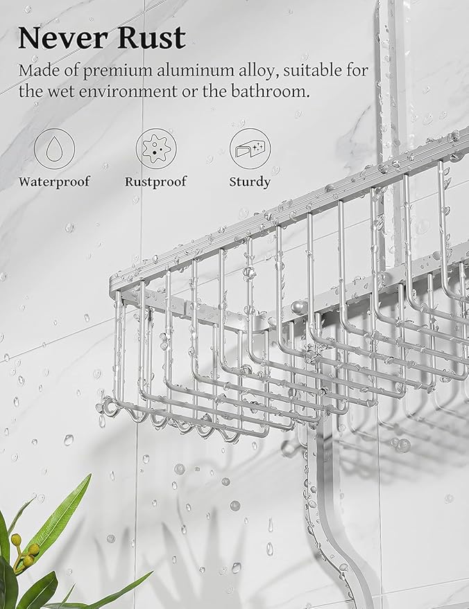 YASONIC Never Rust Shower Caddy Hanging, Aluminum Shower Racks for Inside Shower, 3-Tier Shower Organizer Hanging Over Shower Head with Hooks and Soap Holder, Silver