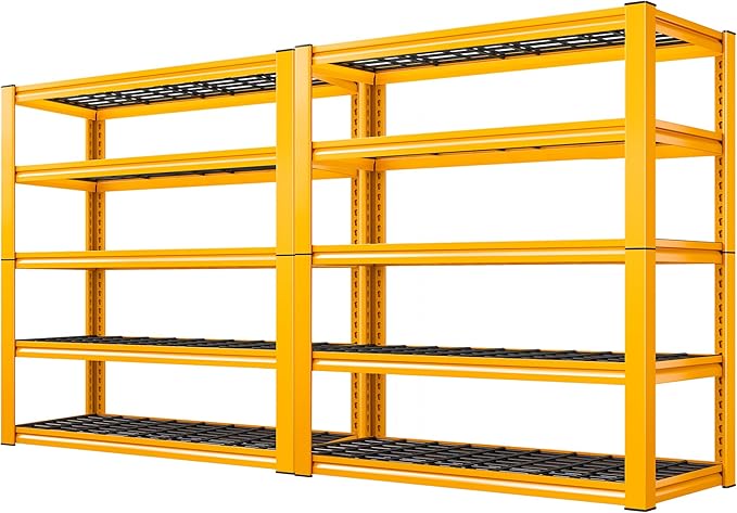 REIBII Orange Garage Shelving 2-Pack Heavy Duty Storage Shelves for Pantry | 3200LBS Load Capacity, 5-Tier Adjustable Metal Shelving, Utility Rack for Basement, Warehouse, School, 72" H x 36" W x 16" D