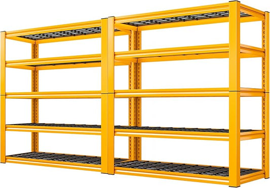 REIBII Orange Garage Shelving 2-Pack Heavy Duty Storage Shelves for Pantry | 3200LBS Load Capacity, 5-Tier Adjustable Metal Shelving, Utility Rack for Basement, Warehouse, School, 72" H x 36" W x 16" D