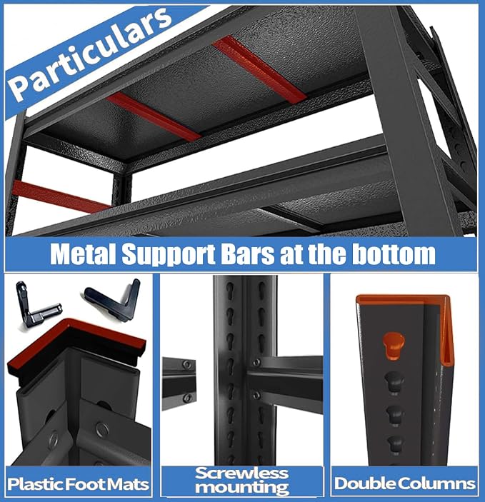 PRESTELION 63" H Garage Shelving 3000LBS Heavy Duty Storage Shelves 5 Tier Adjustable Metal Shelving Unit Garage Shelves for Warehouse Industrial Pantry Basement 63" H x 40" W x 14" D,Black
