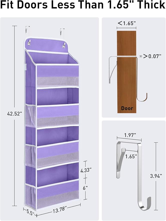 Yecaye Over the Door Organizer forNursery Closet 35.2lbs Load Purple 4 Tier | Over the Door Storgae for Newborn Baby Essential Diaper Baby Clothes, College Dorm Room Essentials, Stuffed Animal Storage