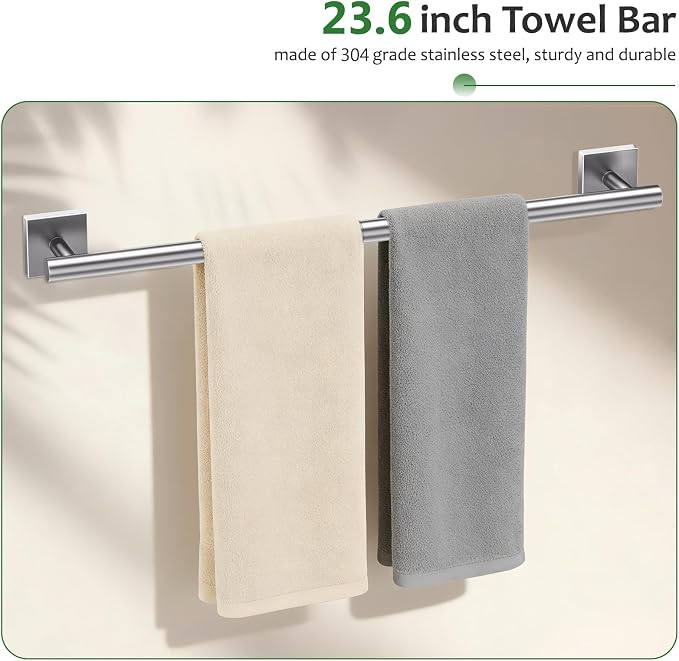 5 Pieces Brushed Nickel Towel Bar Set,Towel Racks for Bathroom Stainless Steel Wall-Mounted Bathroom Hardware Accessories Set 23.6 Inch Towel Holder